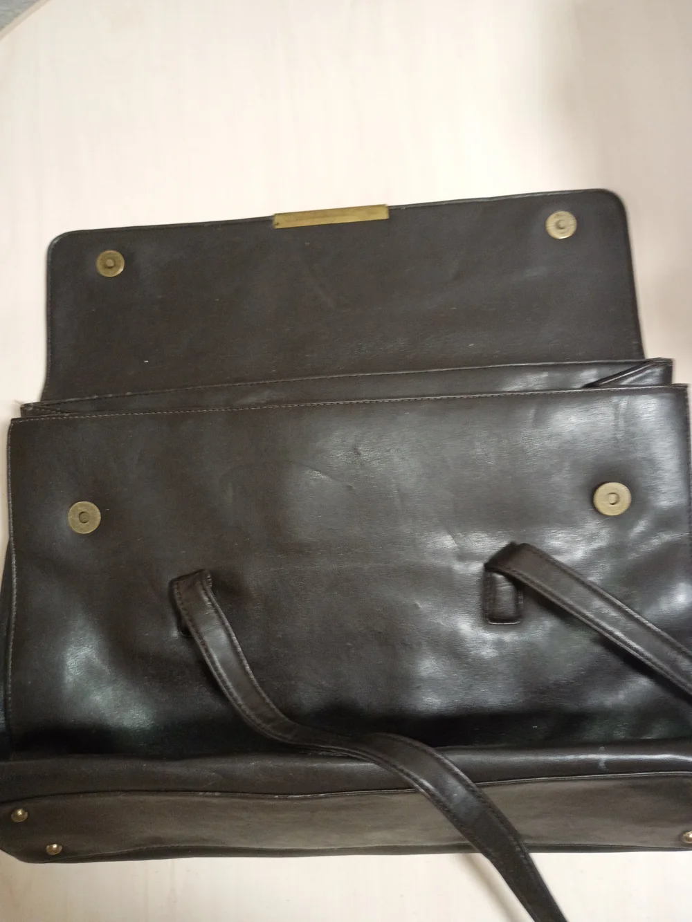 Nine West Classic Dark Brown Leather Laptop Tote Bag/Work Bag with Gold Accent